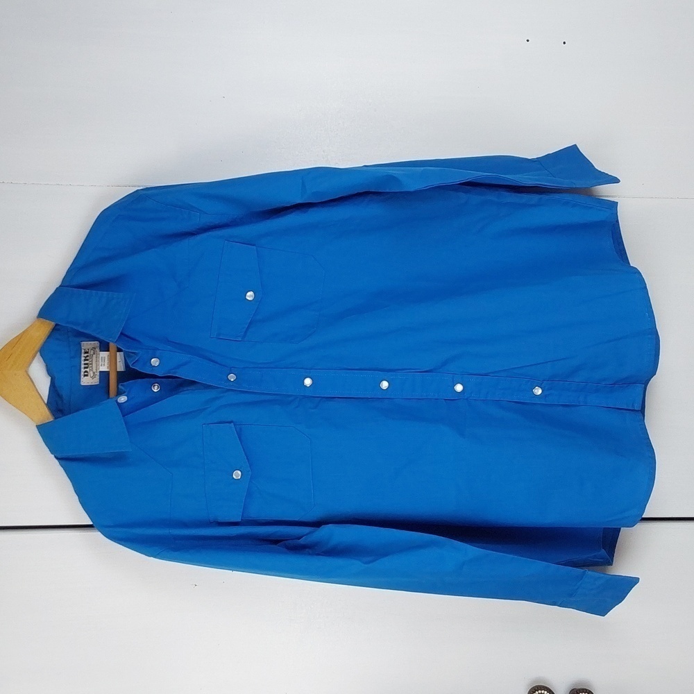 Duke Haband | Bright Blue Pearl Snap Western Cowboy Shirt Sz.Large - Picture 2 of 9